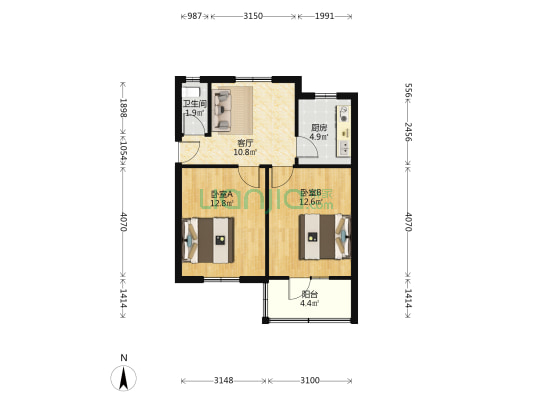 省建一宿舍 2室1厅1卫 59平方