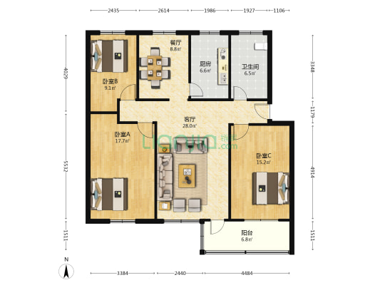 城市信用社家属院 3室2厅1卫 119平方