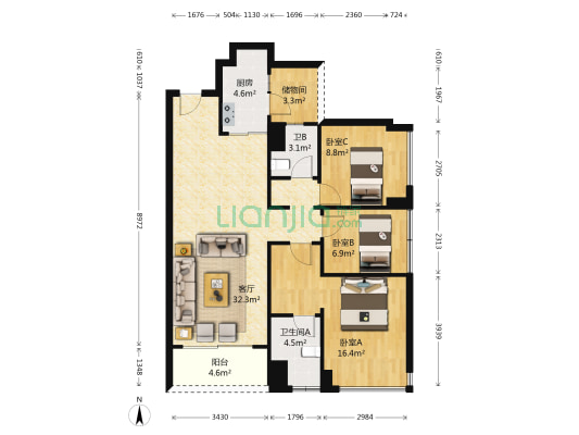 碧桂园凤凰湾 3室1厅2卫 93平方