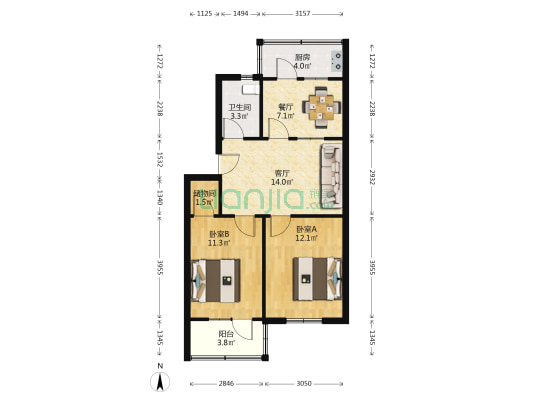 河务局家属区 2室2厅1卫 67平方