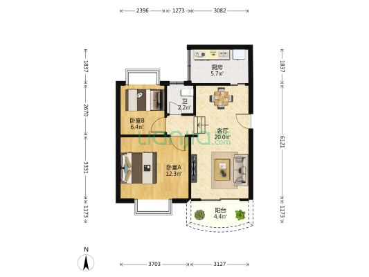 星华雅苑 2室1厅1卫 60平方