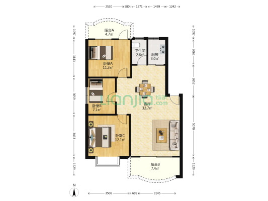 万秀小区西区 3室1厅1卫 92平方