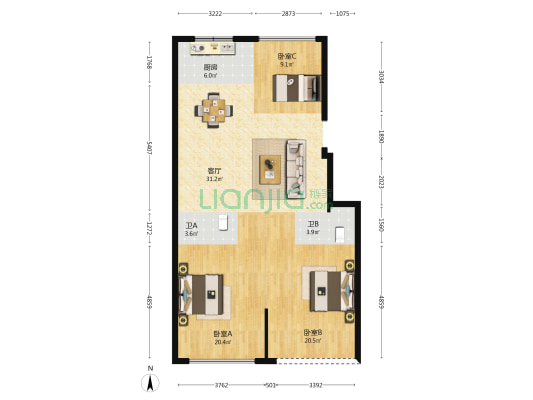新璟华庭 3室1厅2卫 107平方
