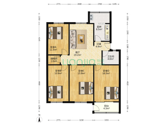 航天小区 4室1厅1卫 117平方