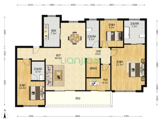 晴湾上园二区 4室1厅3卫 420平方