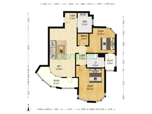 绿城绿园 2室1厅1卫 109平方