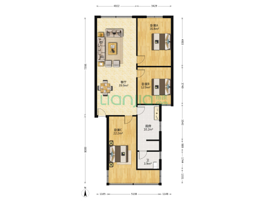 龙裕街 3室1厅1卫 122平方