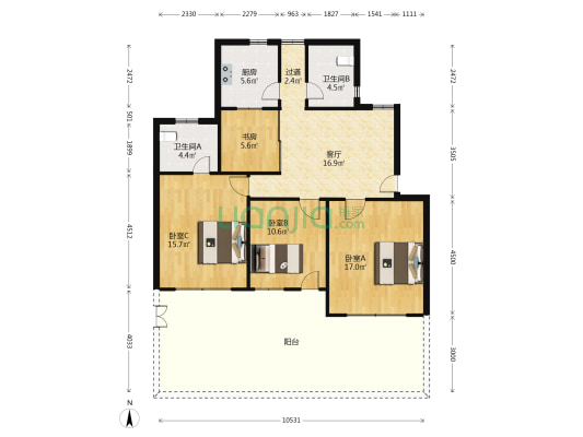 皇爵花园一期 4室1厅2卫 105平方