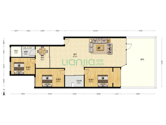 新贵阳楼 3室2厅1卫 152平方
