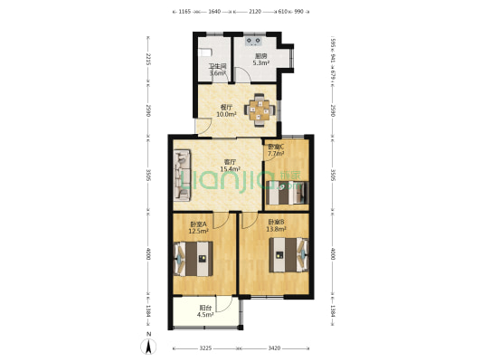 教师公寓 3室2厅1卫 88平方