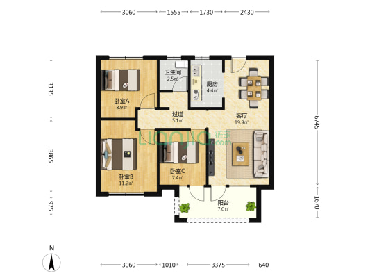 荣盛尊府 3室1厅1卫 92平方