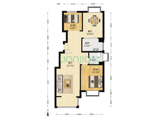玺萌橘子洲 2室2厅1卫 162平方
