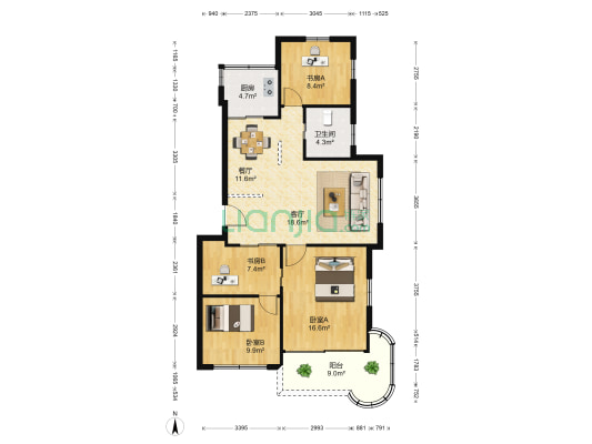 乐怡小区 4室2厅1卫 108平方