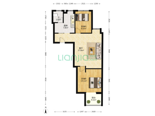 汇隆风林公寓 2室1厅1卫 89平方