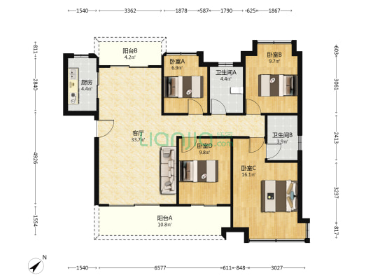 奥园誉峯 4室1厅2卫 130平方