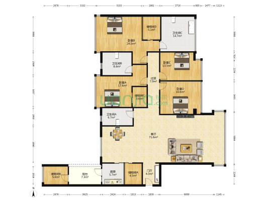 中骏天誉 4室1厅3卫 271平方