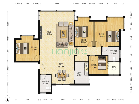交通大厦 4室2厅2卫 173平方