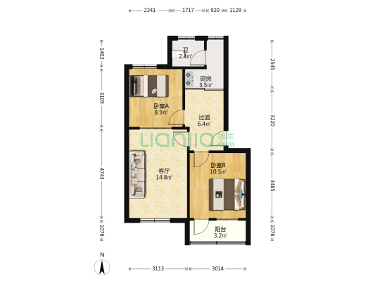 交运二宿舍 2室1厅1卫 63平方