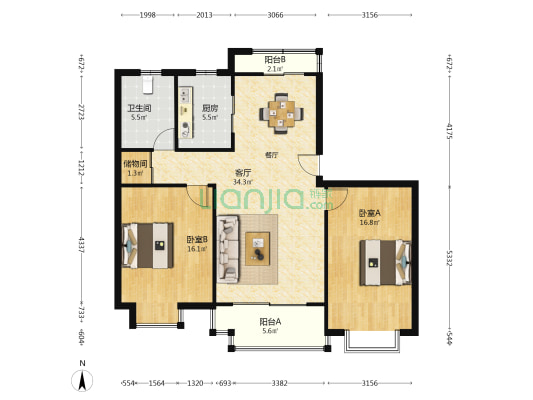 金铭福邸四期 2室1厅1卫 111平方