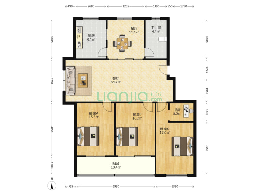 金鑫公寓 4室2厅1卫 149平方