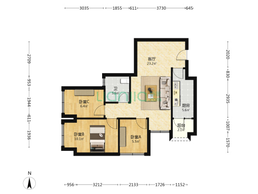 招商时光序 3室1厅1卫 65平方