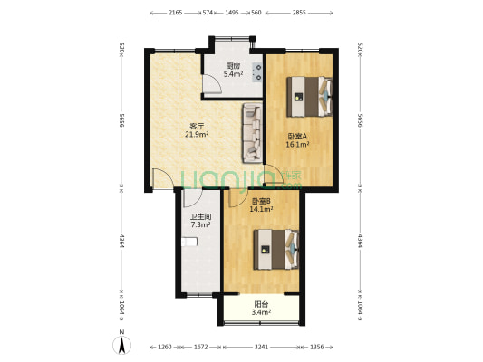 石桥饭店家属院 2室1厅1卫 84平方