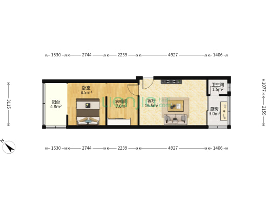 永和苑(肖家河沿街) 1室1厅1卫 49平方