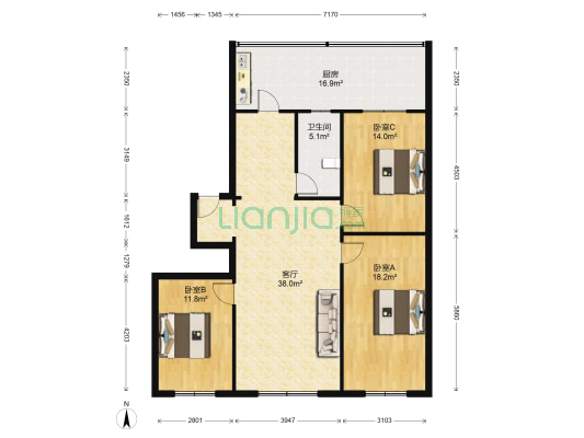 永红小区 3室1厅1卫 135平方