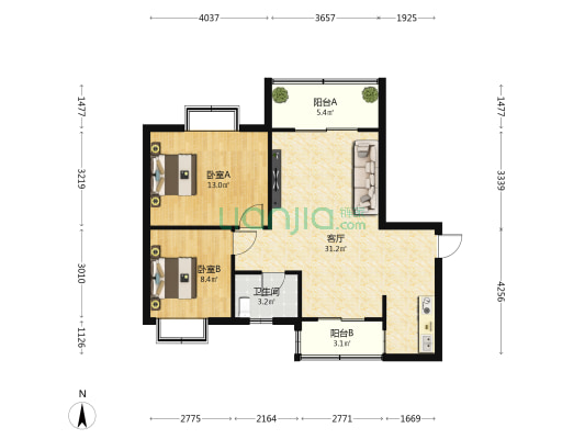 汇润花园 2室1厅1卫 81平方