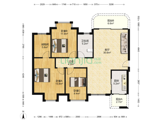 宏宇景裕嘉园二期 3室1厅1卫 122平方