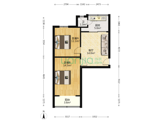百花山路103号 2室1厅1卫 55平方