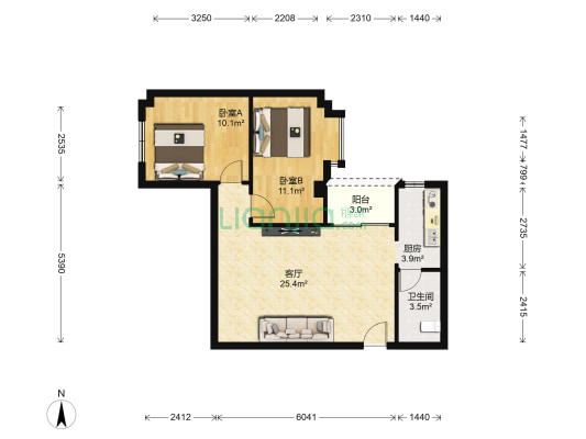 海德花园 2室1厅1卫 75平方