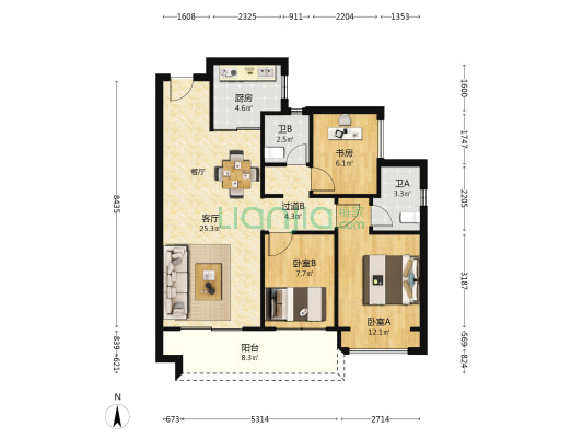 健康花城璞悦 3室1厅2卫 89平方