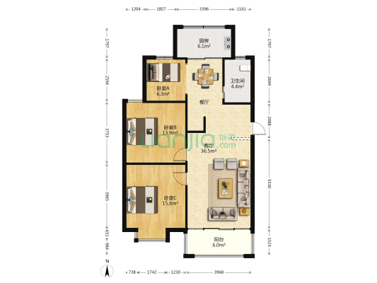 德润华庭 3室1厅1卫 109平方