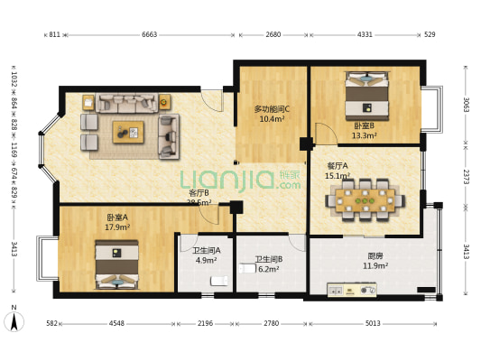 紫金南苑 3室2厅2卫 137平方