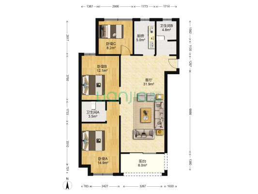 文丰苑 3室1厅2卫 103平方