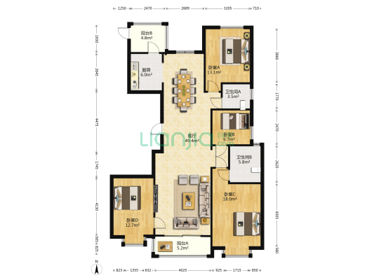 天一城 4室1厅2卫 168平方