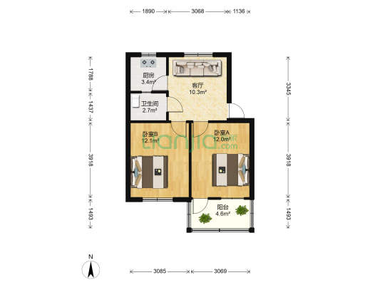 清河西马桥嘉房 2室1厅1卫 58平方