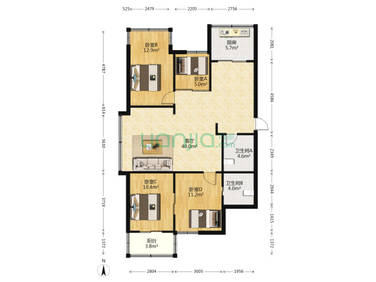 福建警察学院上三路公寓 4室1厅2卫 101平方