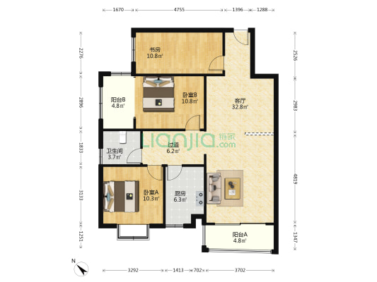 平安小区 3室1厅1卫 109平方