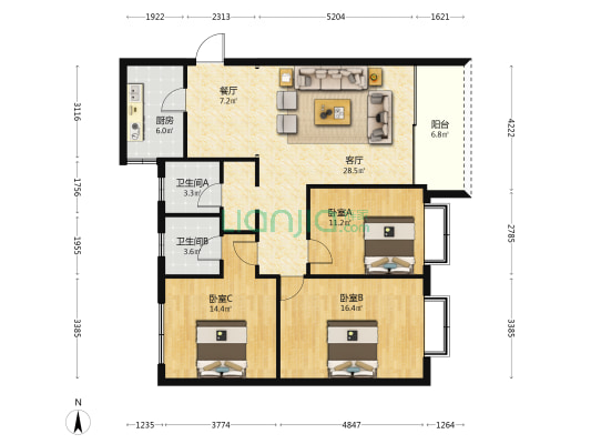 兴学园二巷 3室2厅2卫 111平方