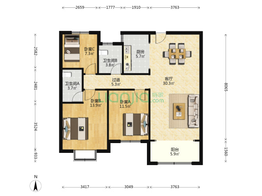 舜景东郡 3室1厅2卫 122平方