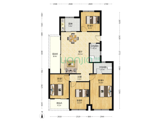 湖境天宸里 4室1厅2卫 128平方