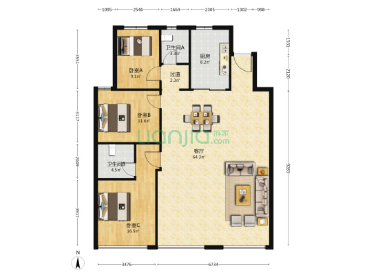 置地栢悦书香 3室1厅2卫 156平方