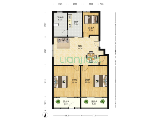 金鹰花苑 3室1厅1卫 114平方