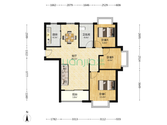 文一云河湾 3室1厅1卫 88平方