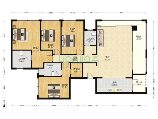 鲁能泰山7号二街区 4室1厅3卫 218平方
