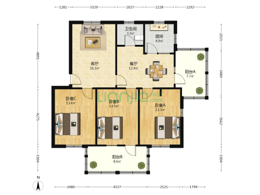 厦门大学敬贤教工宿舍 3室2厅1卫 99平方