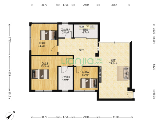 居乐苑 3室1厅2卫 109平方