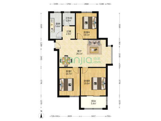 珠光雅苑二期 3室1厅1卫 104平方
